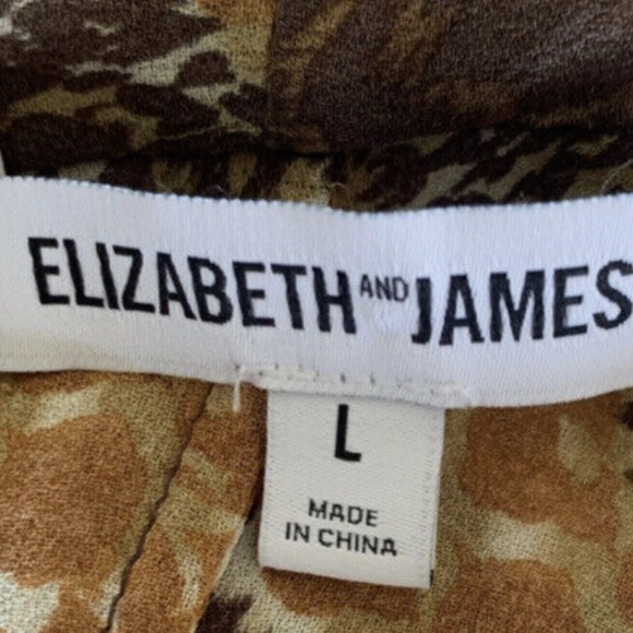 ELIZABETH & JAMES Blouse Brown Animal Print Silk Large - Picture 5 of 7